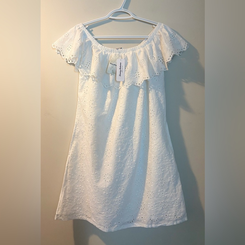NWT Tommy Bahama Harbour Eyelet Off-The-Shoulder Dress S/P White